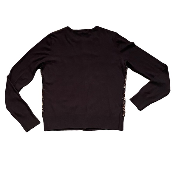 Ann Taylor emblished holiday cardigan in black and beige with lace overl… - Picture 4 of 9